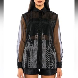 Akira city lights embellished sheer button up (PLS READ DESCRIPTION)